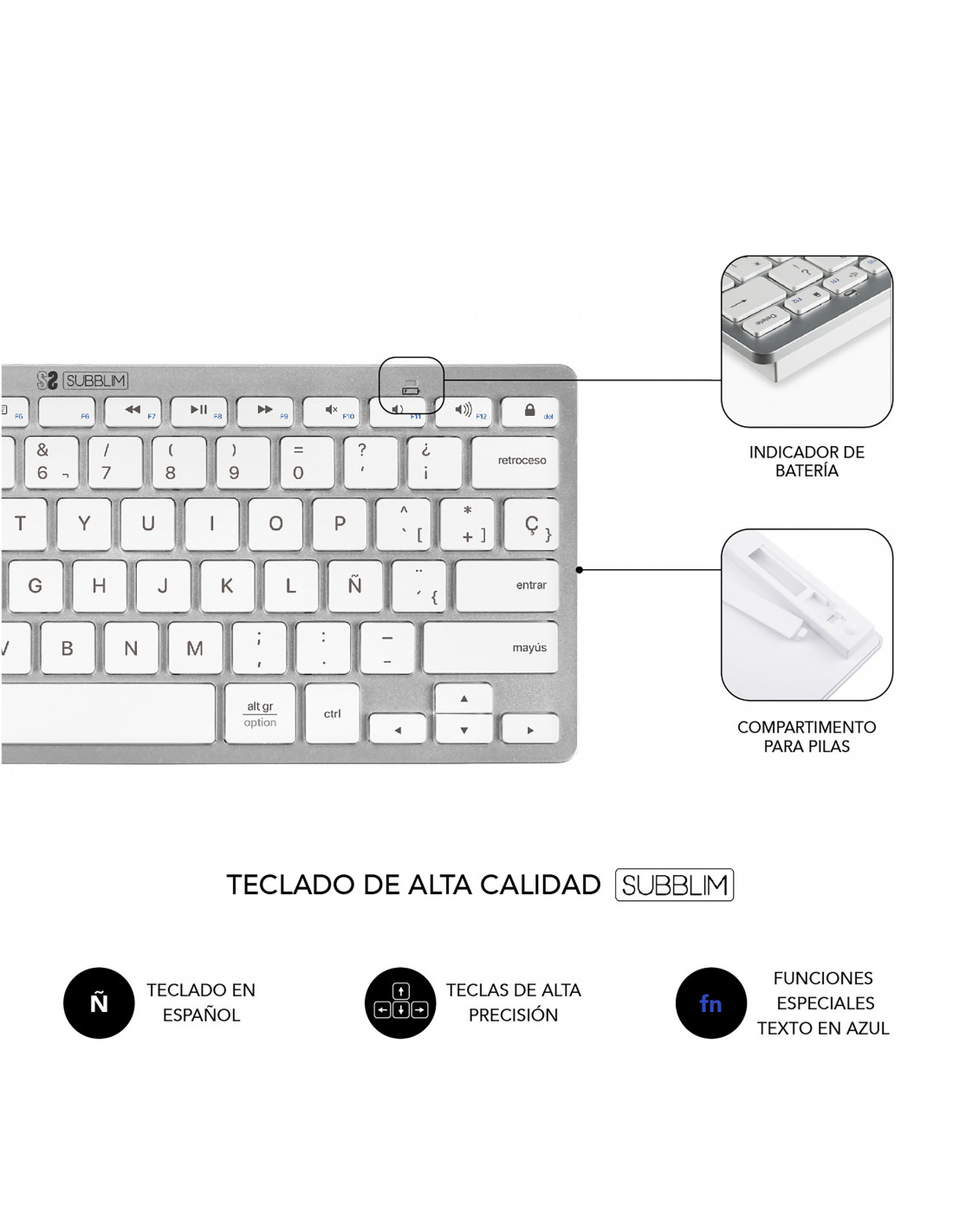 Subblim teclado Smart Bluetooth para tablet y smart TV gris