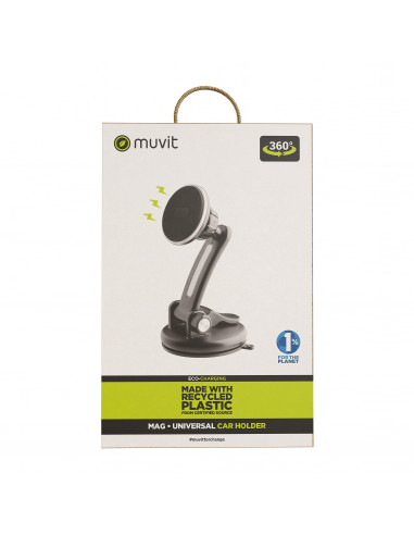 Soporte de móvil para coche  Muvit MCCHL0006, Con Ventosa y Magnético,  Universal, Negro