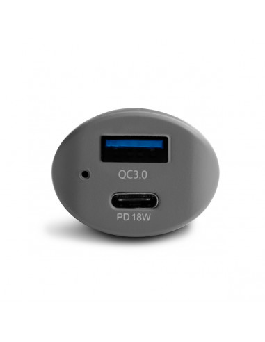 muvit cargador coche USB Qualcomm QC 3.0 + Tipo C PD 18W smart IC negro